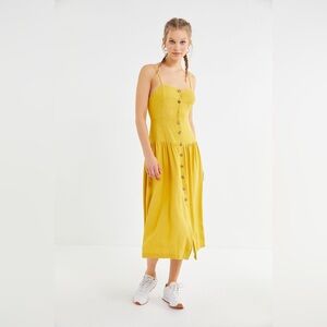Urban outfitters (NWT) linen blend button front sleeveless yellow midi dress